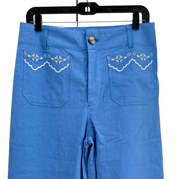 Anthropologie MAEVE Colette Lace Trim Full-Length Wide-Leg Pants Womens 29 Blue - Picture 4 of 12